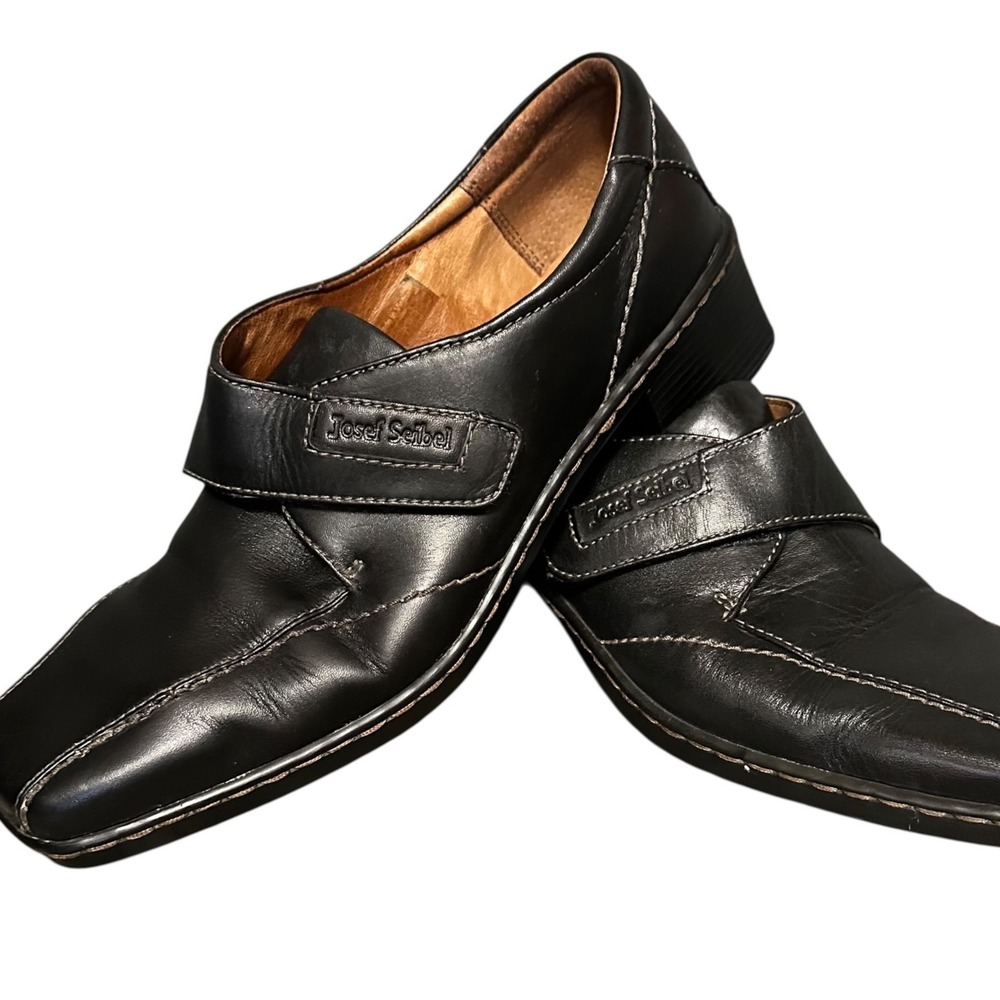 Josef Seibel Loafer Women 40 Black European Leather Square Block Heel Monk Strap